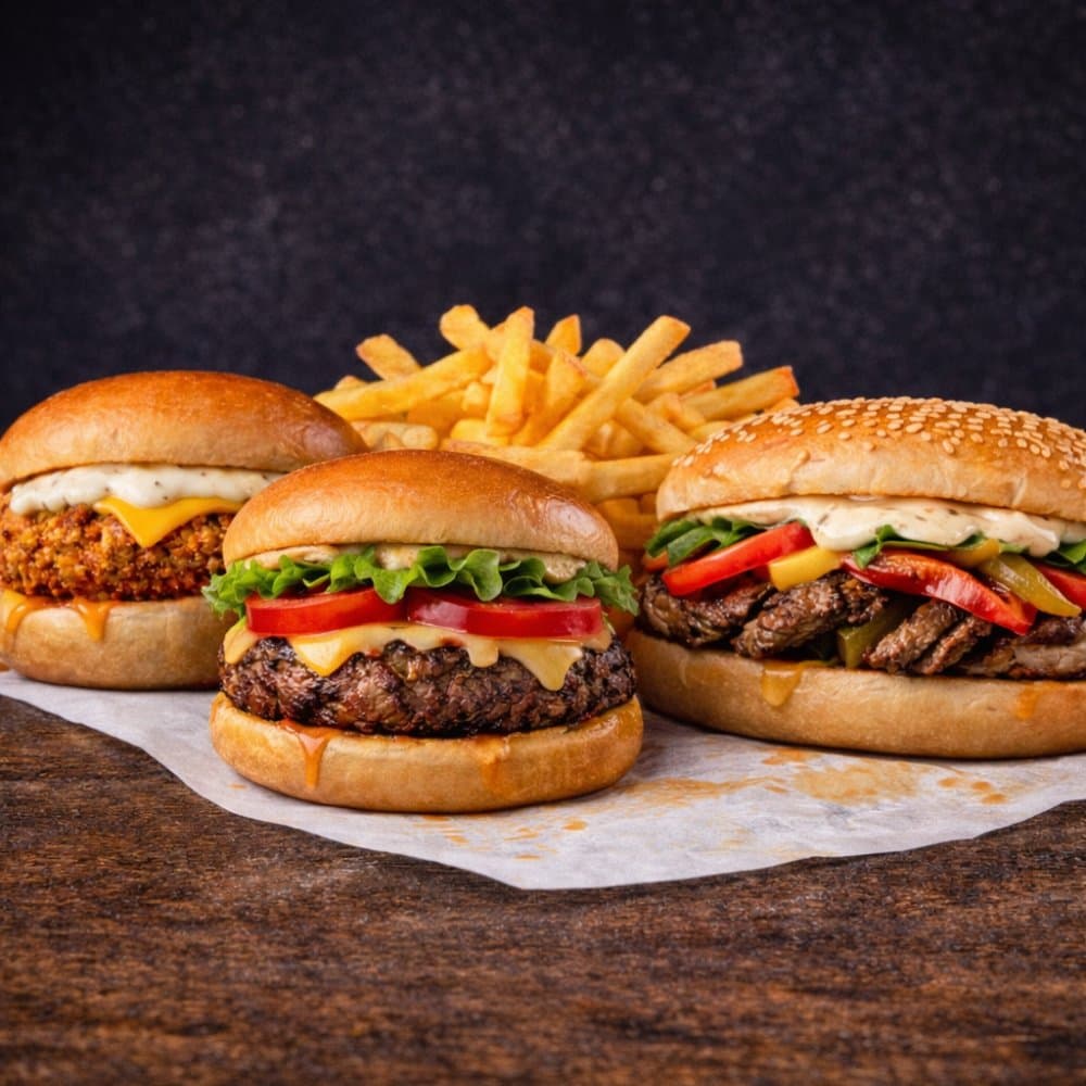 Offer: Chicken Burger + Zinger Crispy + Sandwich Beef + 1 Fries 